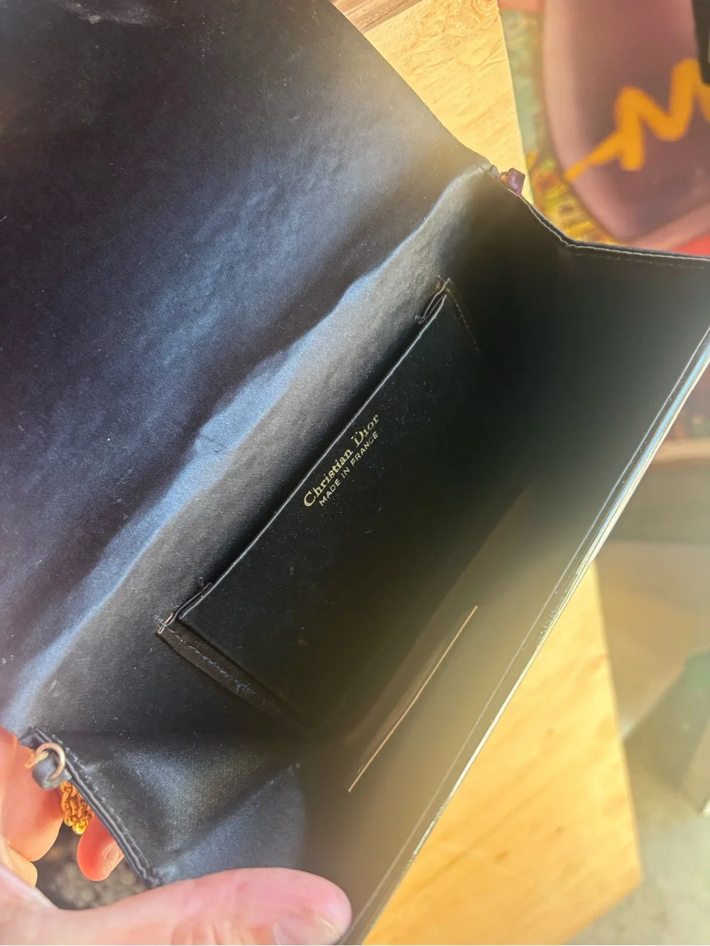 Dior Black Clutch with Bow and Gold Chain
